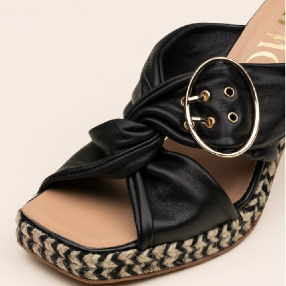 Gaimo Black Jute Wide Heeled Clog with Tubular Heel Size - Picture 2 of 10